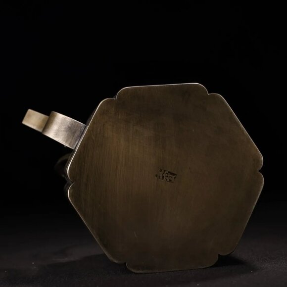 Vintage Chinese White Copper Inlay Gems Handle Teapot - Picture 10 of 10